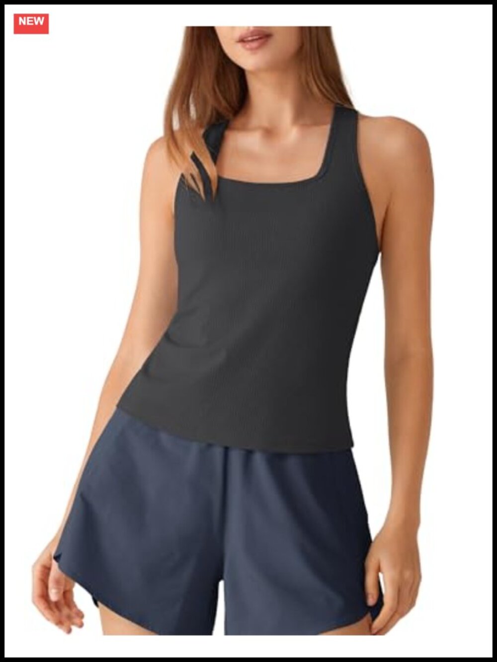 Ribbed Workout Tank Top with Built in Bra Removable Pads Racerback Yoga